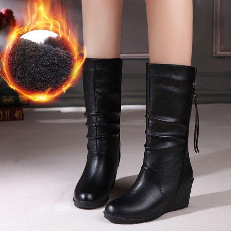 Botas cálidas de piel hasta media pantorrilla