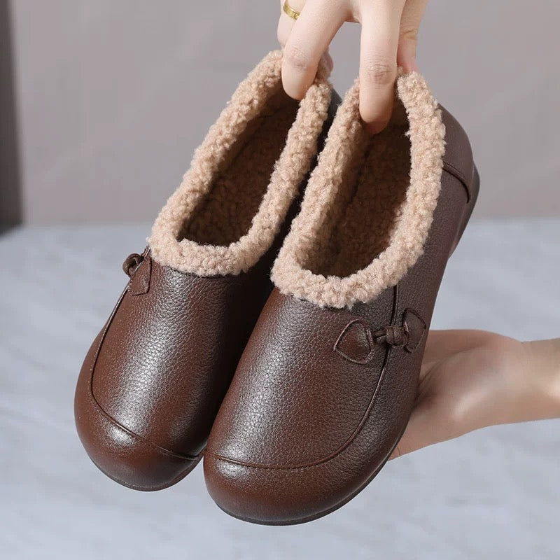 Zapatos de algodón cálido de cuero suave