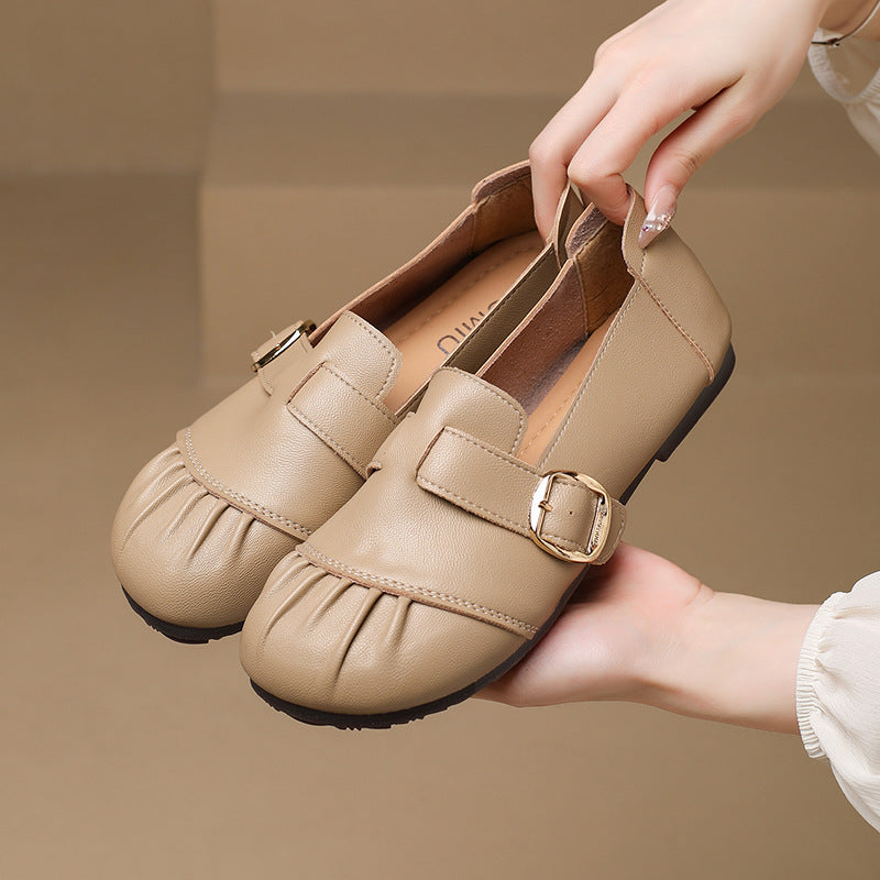 Zapatos de piel plisados con punta redonda