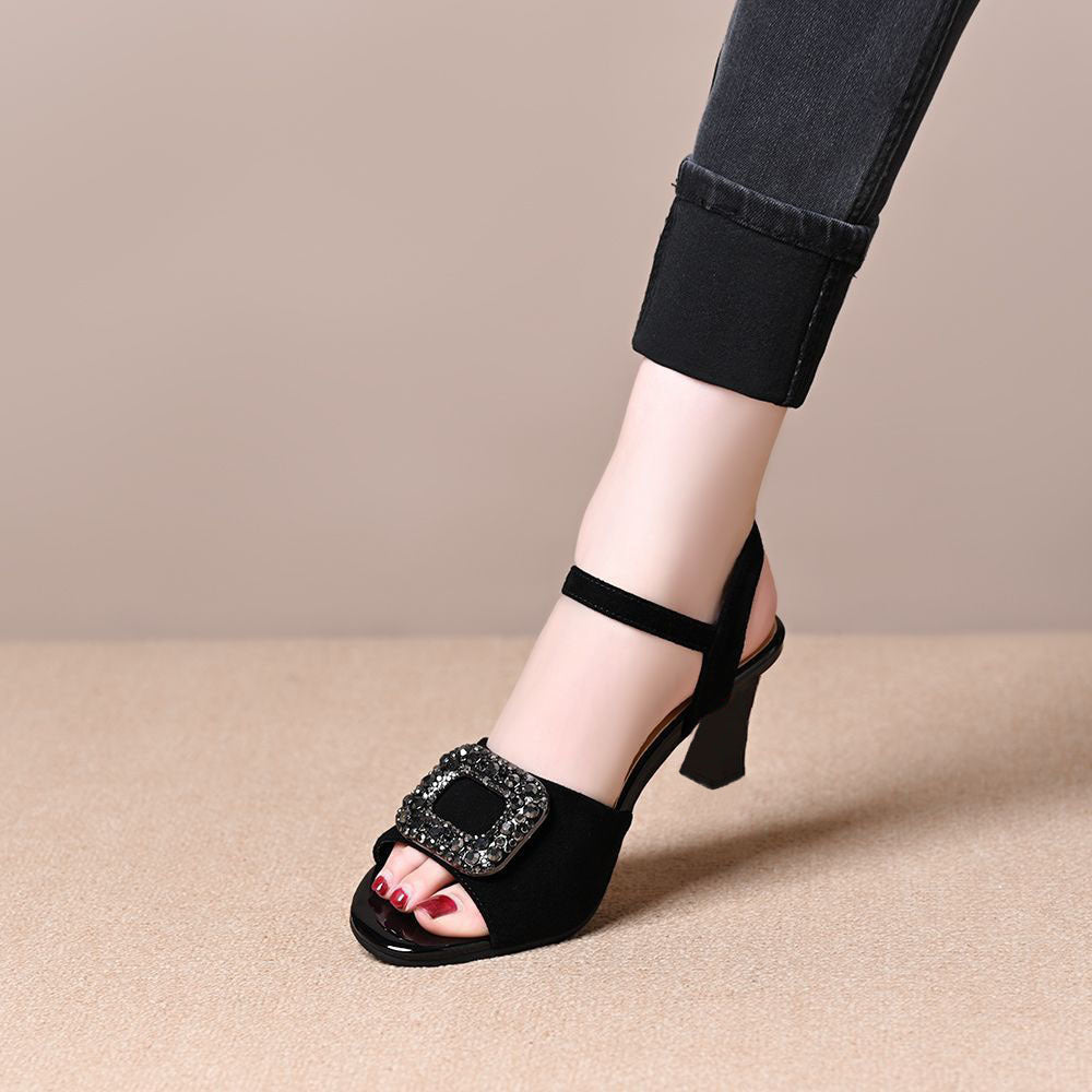 Sandalias con hebilla cuadrada y diamantes de imitación