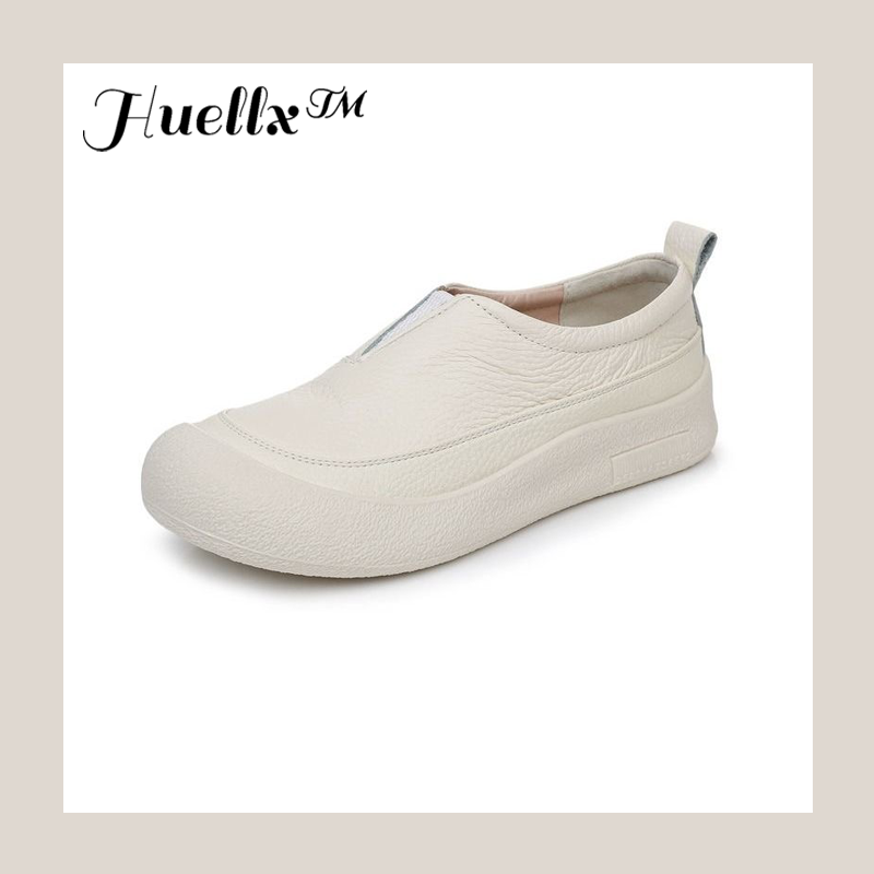 100% cuero genuino zapatos de plataforma con punta redonda