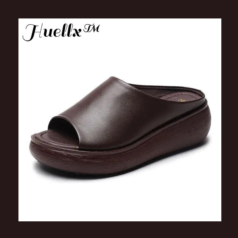 Sandalias de cuña retro de piel suave