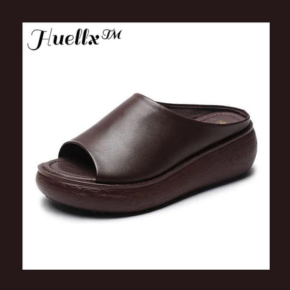 Sandalias de cuña retro de piel suave