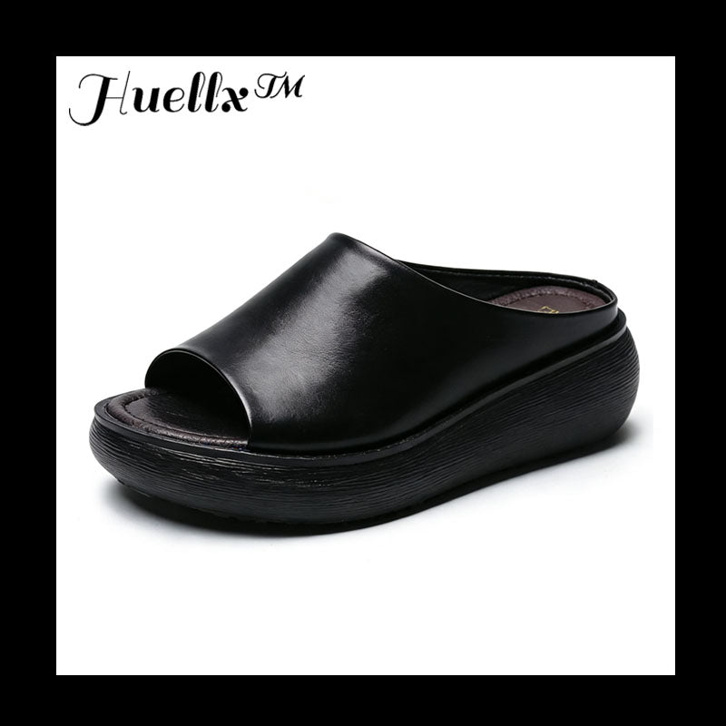 Sandalias de cuña retro de piel suave