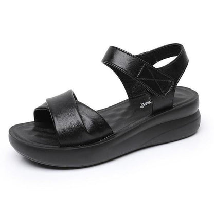 Sandalias de Piel Genuina para Mujer con Suela Gruesa y Cómoda