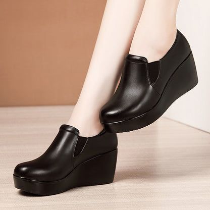 Zapatos de cuero de talón de mujer (cinturón elástico)