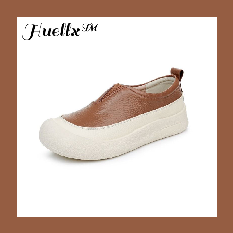 100% cuero genuino zapatos de plataforma con punta redonda