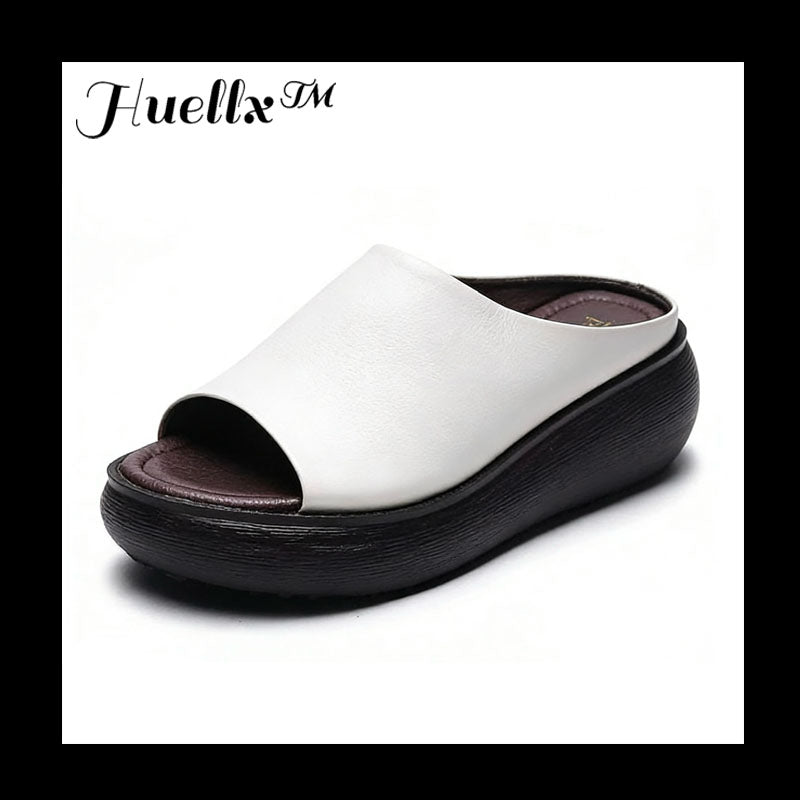 Sandalias de cuña retro de piel suave