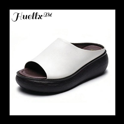 Sandalias de cuña retro de piel suave
