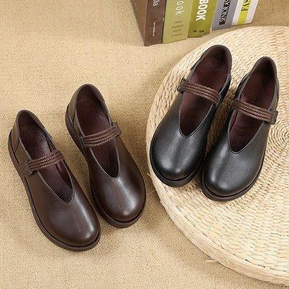 Zapatos retro de piel redonda con suela suave