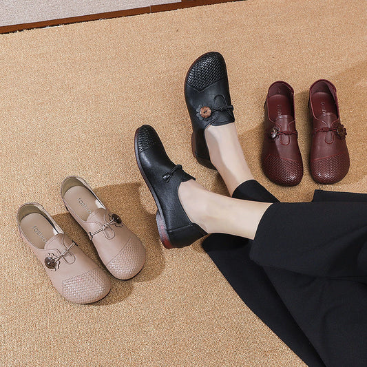 Zapatos cómodos de piel con punta redonda