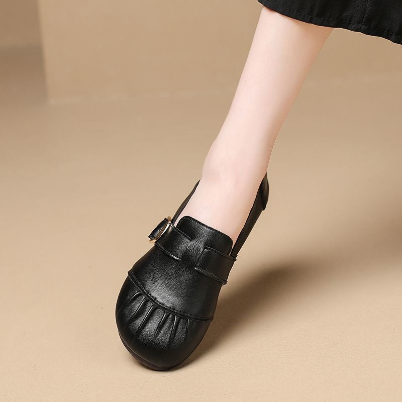 Zapatos de piel plisados con punta redonda