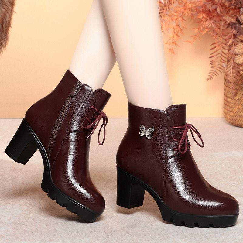 Botas de plataforma de piel con forro polar