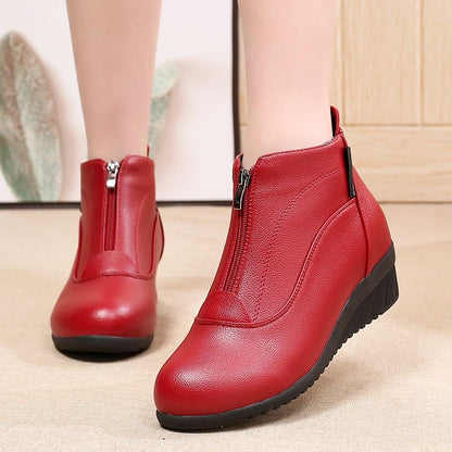 Botas de piel cálidas con tacón de cuña