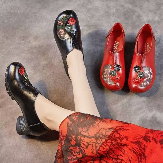 Zapatos retro de piel con tacón grueso