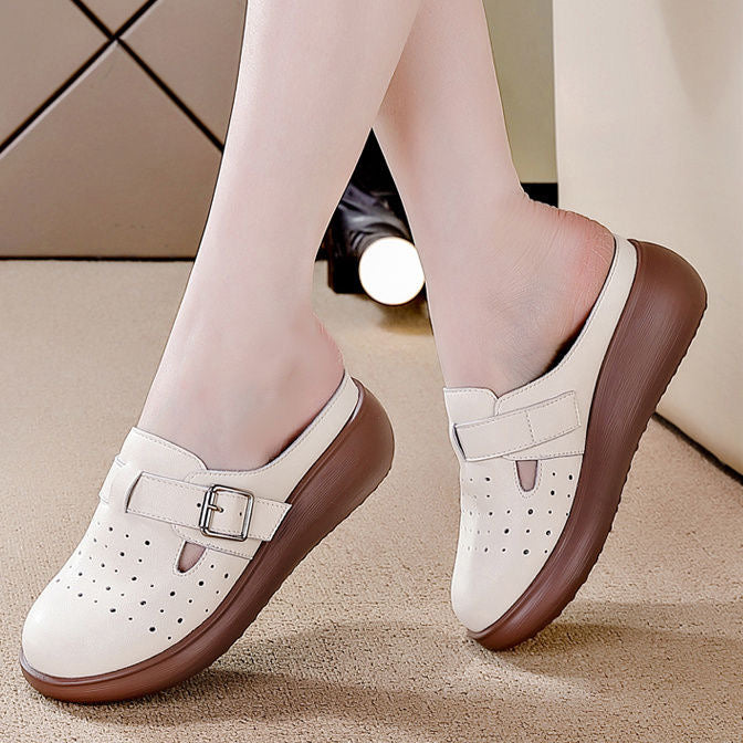 Zapatillas de cuero huecas de suela blanda