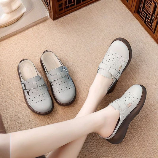 Zapatillas de cuero huecas de suela blanda