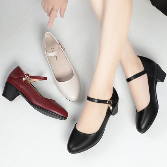 Zapatos de tacón medio antideslizantes de piel suave