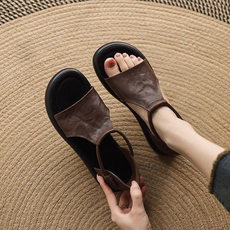 100% Sandalias de piel suave