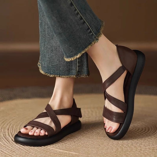 Sandalias tipo gladiador de piel genuina suave