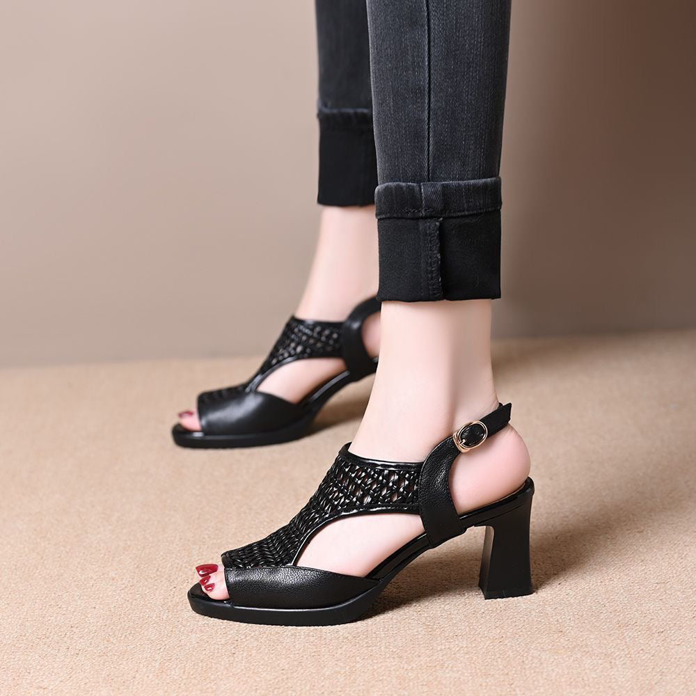 Tacones altos de malla con punta abierta