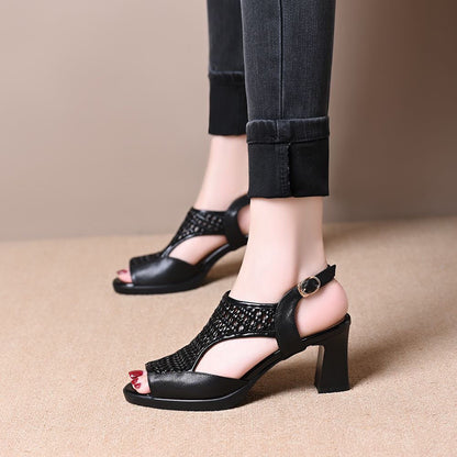 Tacones altos de malla con punta abierta