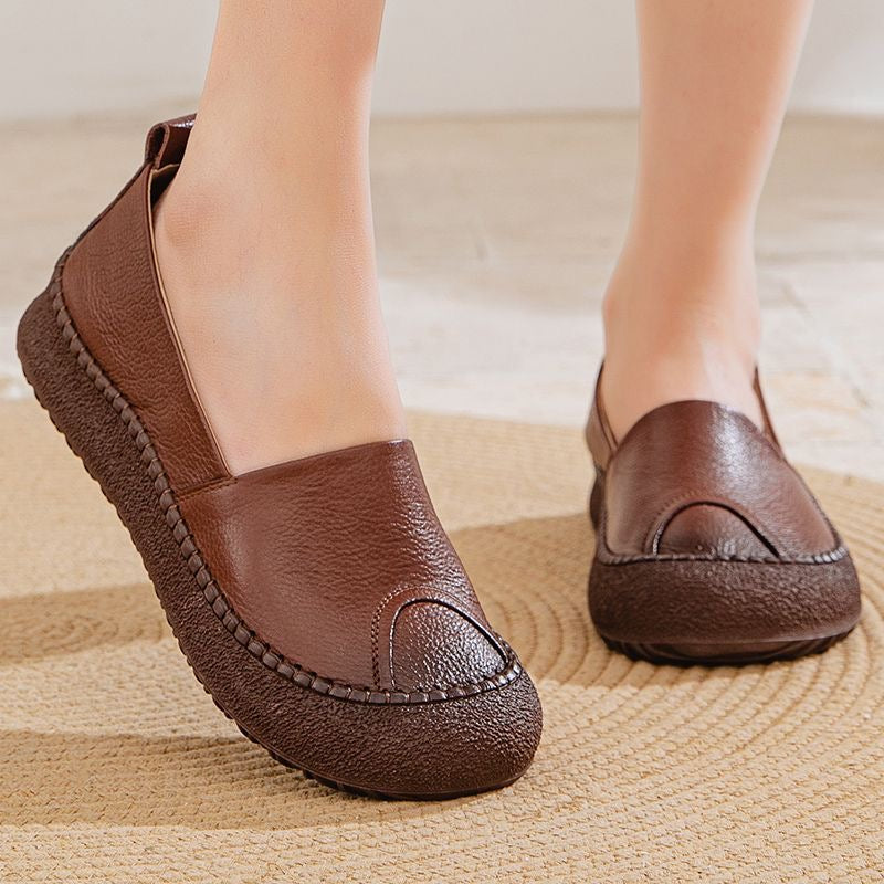 Zapatos de punta redonda 100% de cuero suave