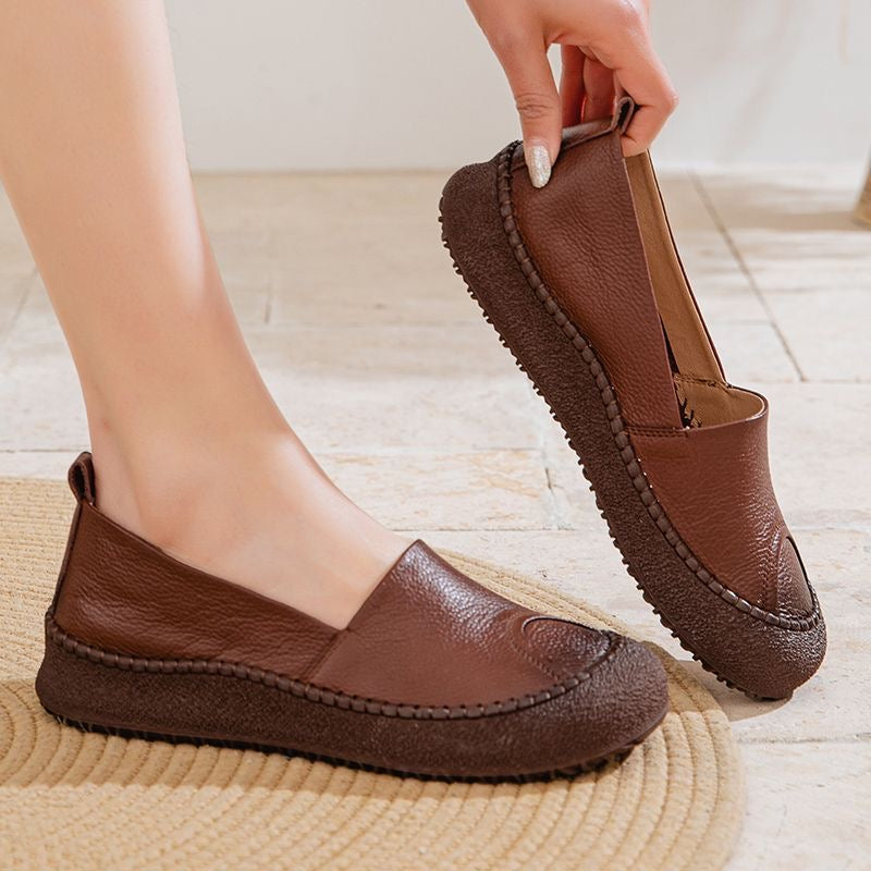 Zapatos de punta redonda 100% de cuero suave