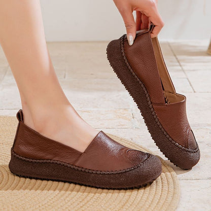 Zapatos de punta redonda 100% de cuero suave