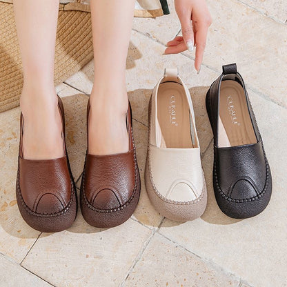 Zapatos de punta redonda 100% de cuero suave