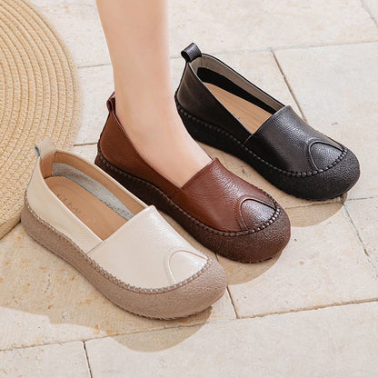 Zapatos de punta redonda 100% de cuero suave