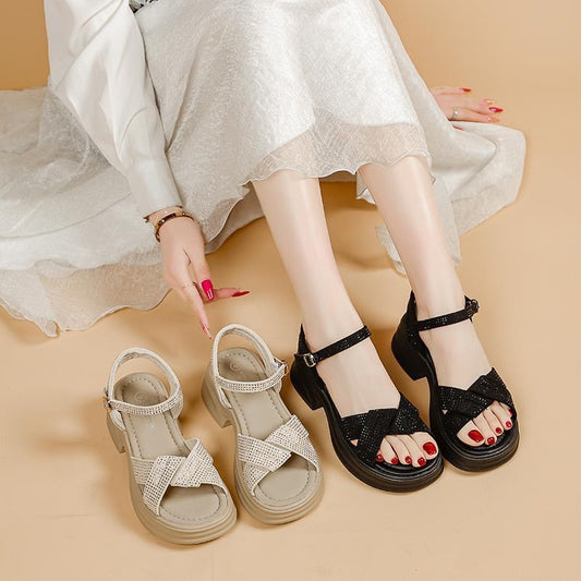 Sandalias de suela blanda con diamantes