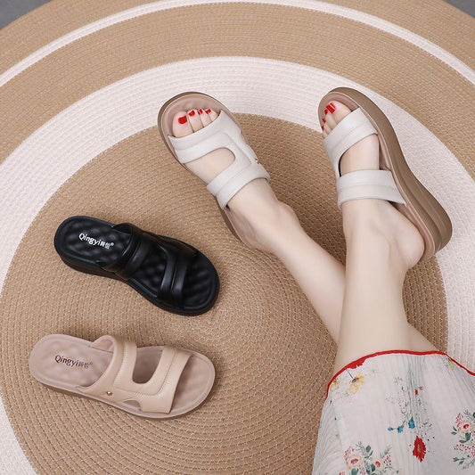 Sandalias de piel con cuña y suela blanda