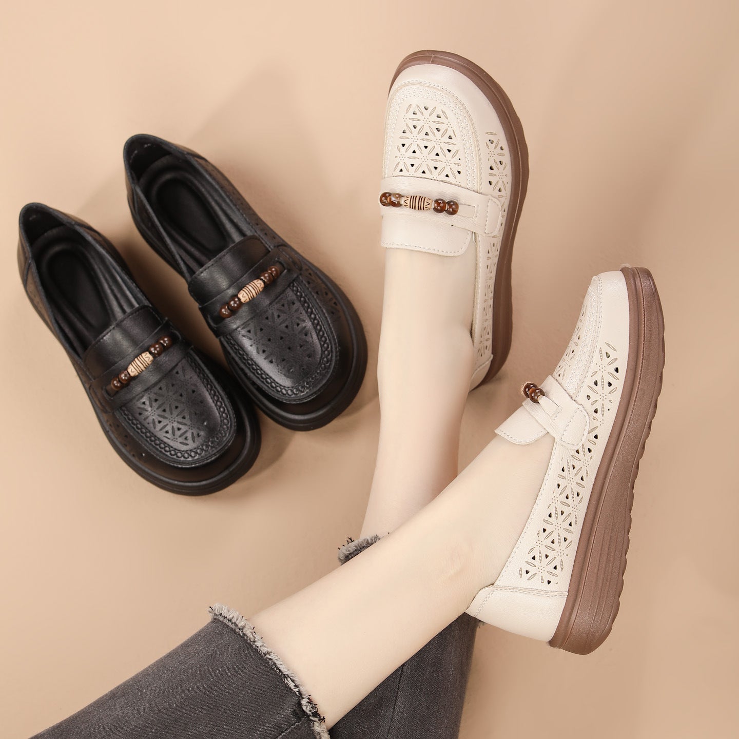 Zapatos de piel transpirables con suela blanda