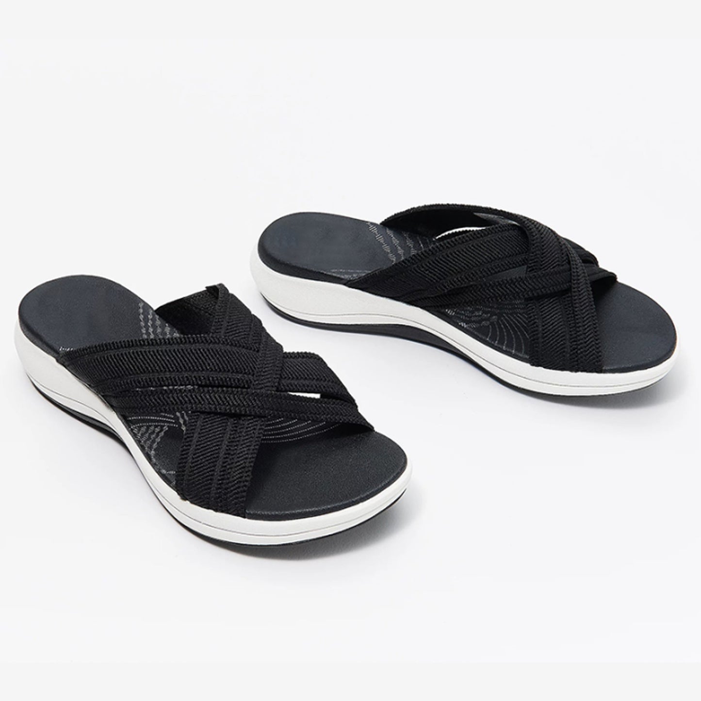 Sandalias cruzadas de punto con mosca