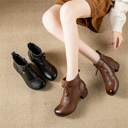 Botas de tacón bajo de piel auténtica