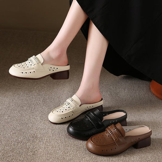 Zapatos de cuero con punta redonda hueca