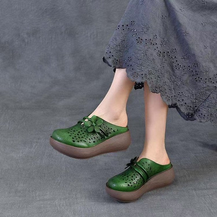 Zapatillas de cuero vintage huecas