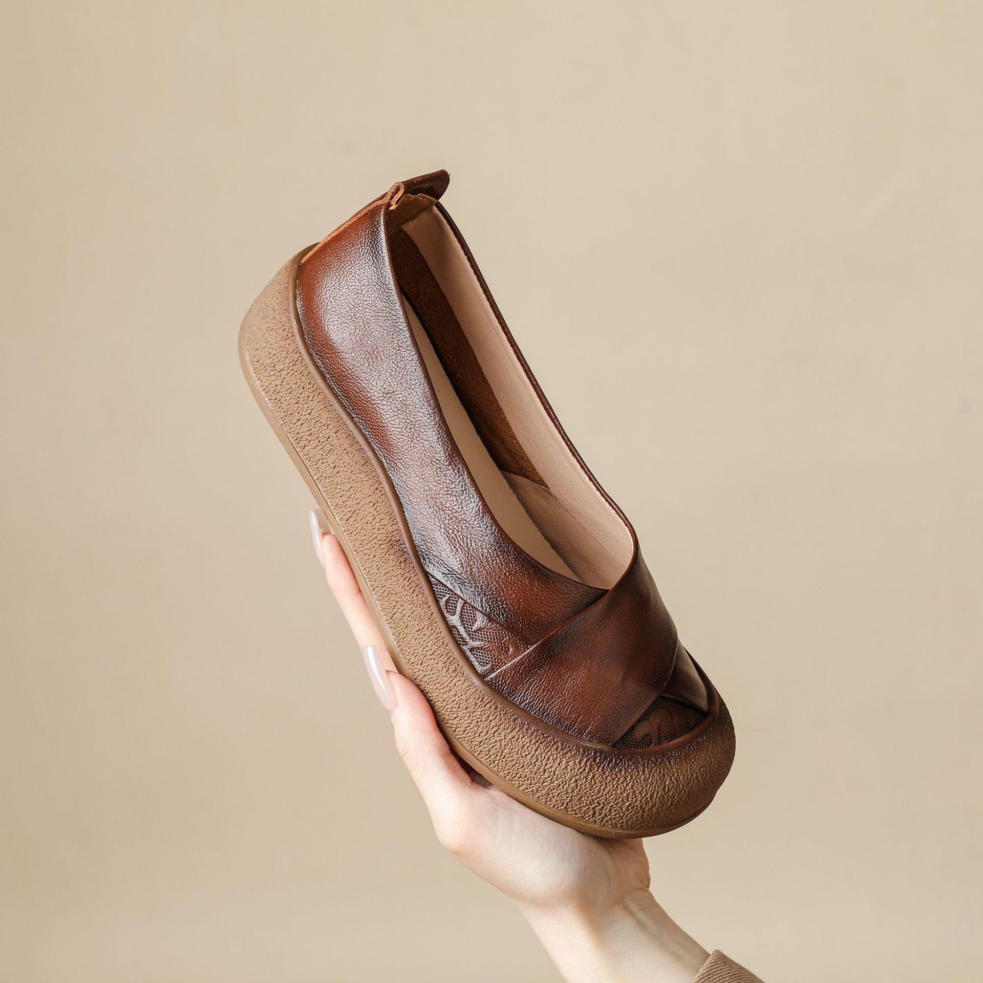 Vintage leren damesschoenen met hoog comfort